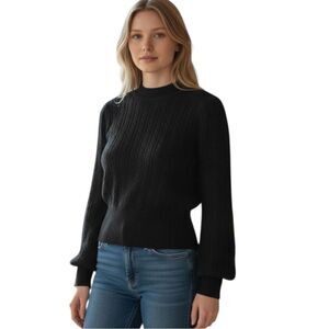 Band of the Free Raquel Black Mock Ribbed Long Sleeve Crop Top New M